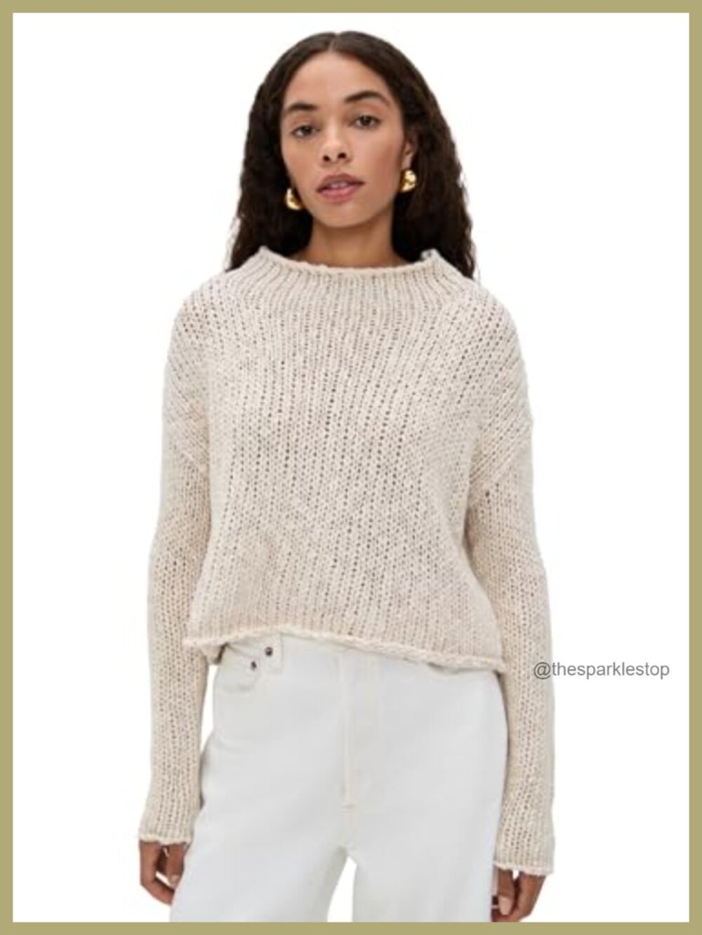 Free People Opal Cable Knit Mock Neck Pullover Sweater